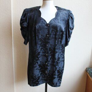 Vintage 90's Black Short Sleeve Jacquard Gothic Evening  Top 1X